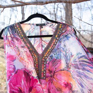 Floral Sheer Beaded Whimsy Flowey Top XL